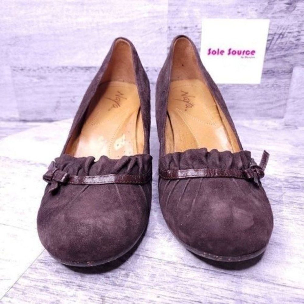 Naya Cailin Bow Pleated Bow Suede Cone Heel Pump Brown Women's sz 8.5 - Picture 2 of 8